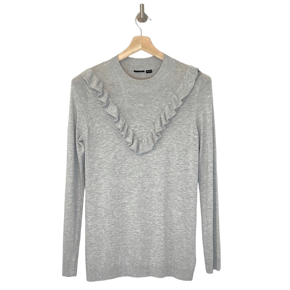 Grey Mock Crew Neck Soft Viscose Ruffle Sweater NWOT Size Medium M